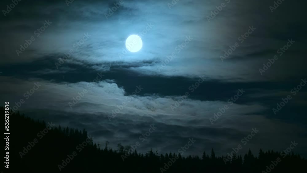 Moon dark night evening clouds forest mountains full mist halloween Moon dark night evening clouds forest mountains full mist halloween