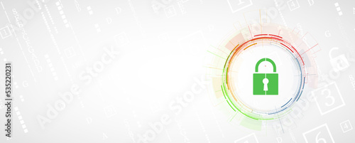 internet digital security technology concept for business background. Lock on circuit board