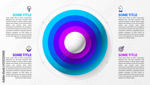 Infographic template. 4 circles with text and icons