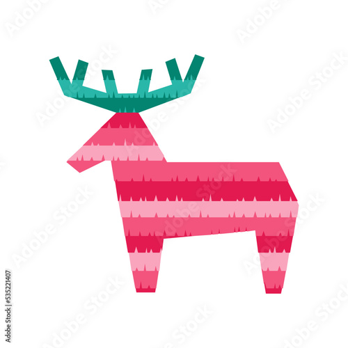 Pinata deer Christmas party decoration. Paper raindeer for fun and game. Vector illustration