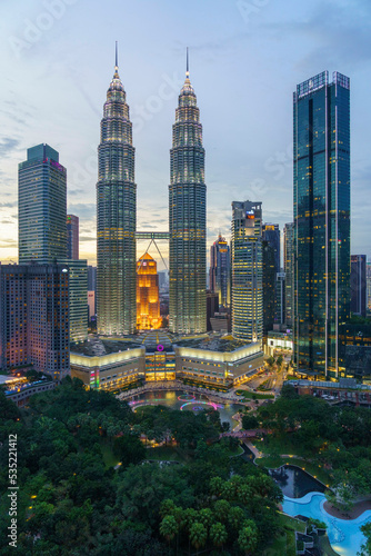 Canvas Print Kuala Lumpur, Malaysia, July 10, 2022 - Twin Towers at night illuminated