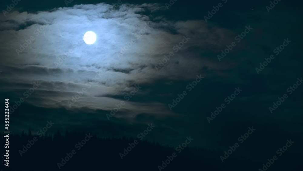 Moon dark night evening clouds forest mountains full mist halloween Moon dark night evening clouds forest mountains full mist halloween
