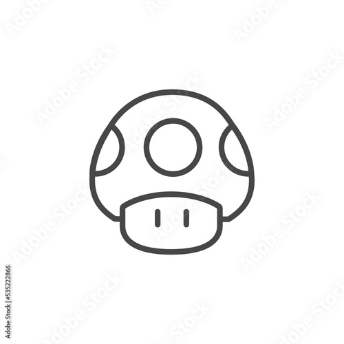 mushroom, modern videogame character fly agaric. Amanita mushroom line icon. linear style sign for mobile concept and web design. Fungi mushroom outline vector icon. Symbol, logo illustration.