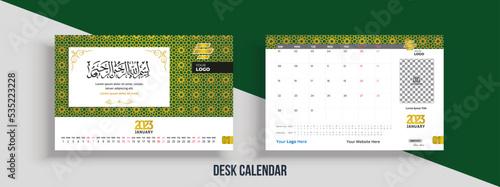 Desk Calendar template for 2023 with a print-ready creative Islamic-based design