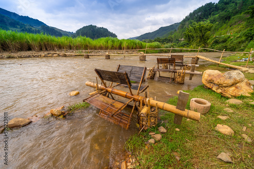 view of Water mill in Mu Cang Chai, Yen Bai province, Vietnam in a summer day