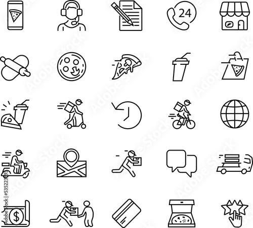 Collection of vector pizza delivery on white background. Set of simple icons in silhouette. Vector illustration. EPS 10