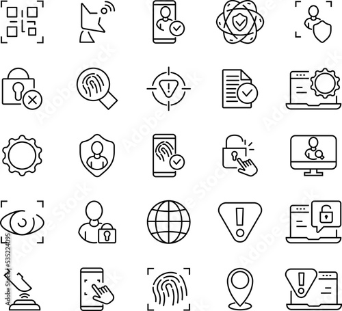 Verification and authorization symbols. Set of simple icons in silhouette. Vector illustration. EPS 10