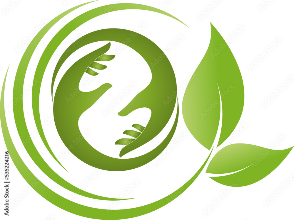 Zwei Hände und Blätter, Pflanze, Heilpraktiker, Wellness, Gärtner, Logo Zwei Hände und Blätter, Pflanze, Heilpraktiker, Wellness, Gärtner, Logo