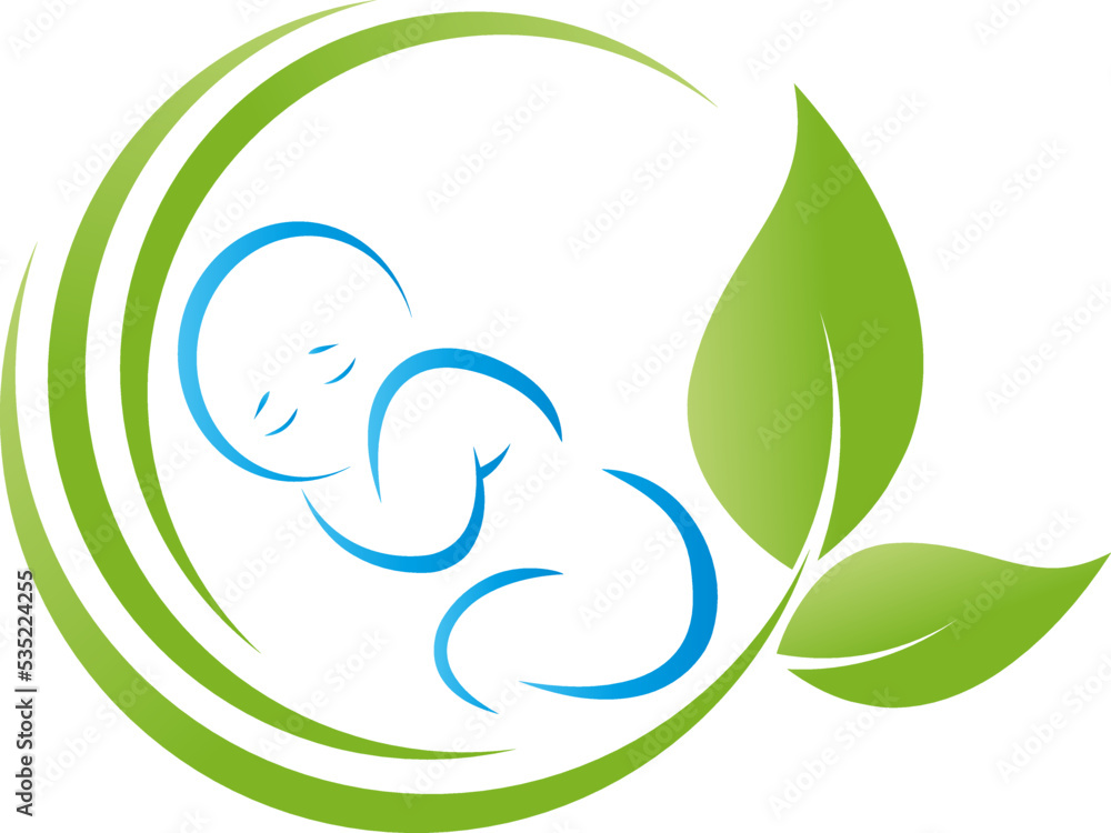 Fototapeta premium Kleinkind und Blätter, Kind, Baby, Hebamme, Kinderarzt Logo