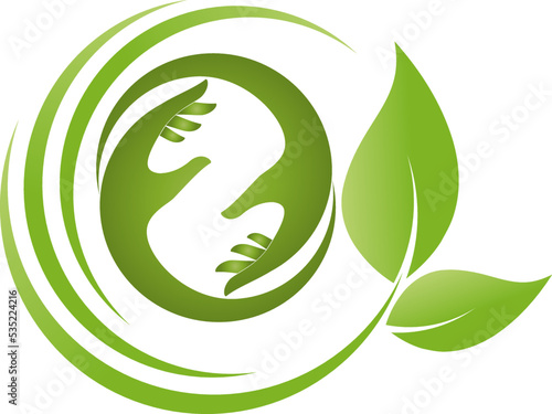 Zwei Hände und Blätter, Pflanze, Heilpraktiker, Wellness, Gärtner, Logo