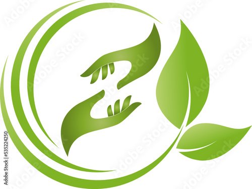 Zwei Hände und Blätter, Pflanze, Heilpraktiker, Wellness, Gärtner, Logo