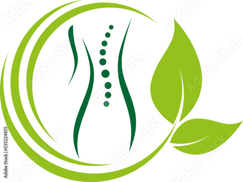 Körper, Wirbelsäule und Blätter, Orthopädie, Chiropraktiker, Heilpraktiker, Logo