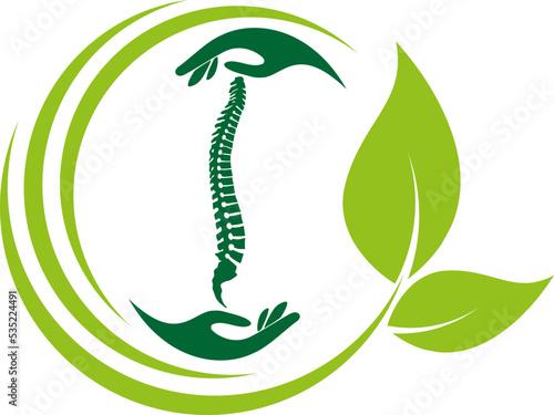Wirbelsäule und Zwei Hände, Orthopädie, Chiropraktiker, Logo