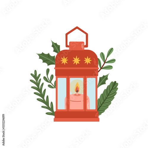 Christmas lantern winter decor flat design vector