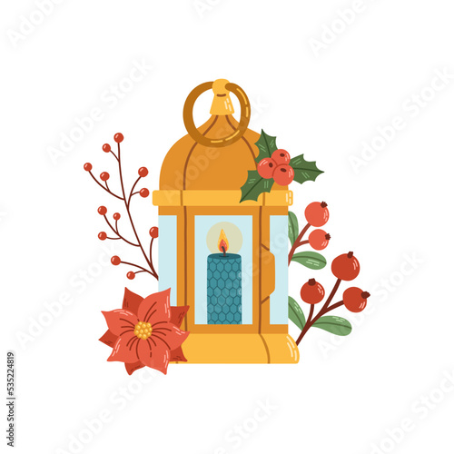 Christmas lantern winter decor flat design vector