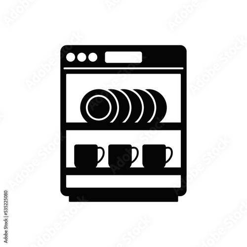 dishes washer icon in black flat glyph, filled style isolated on white background