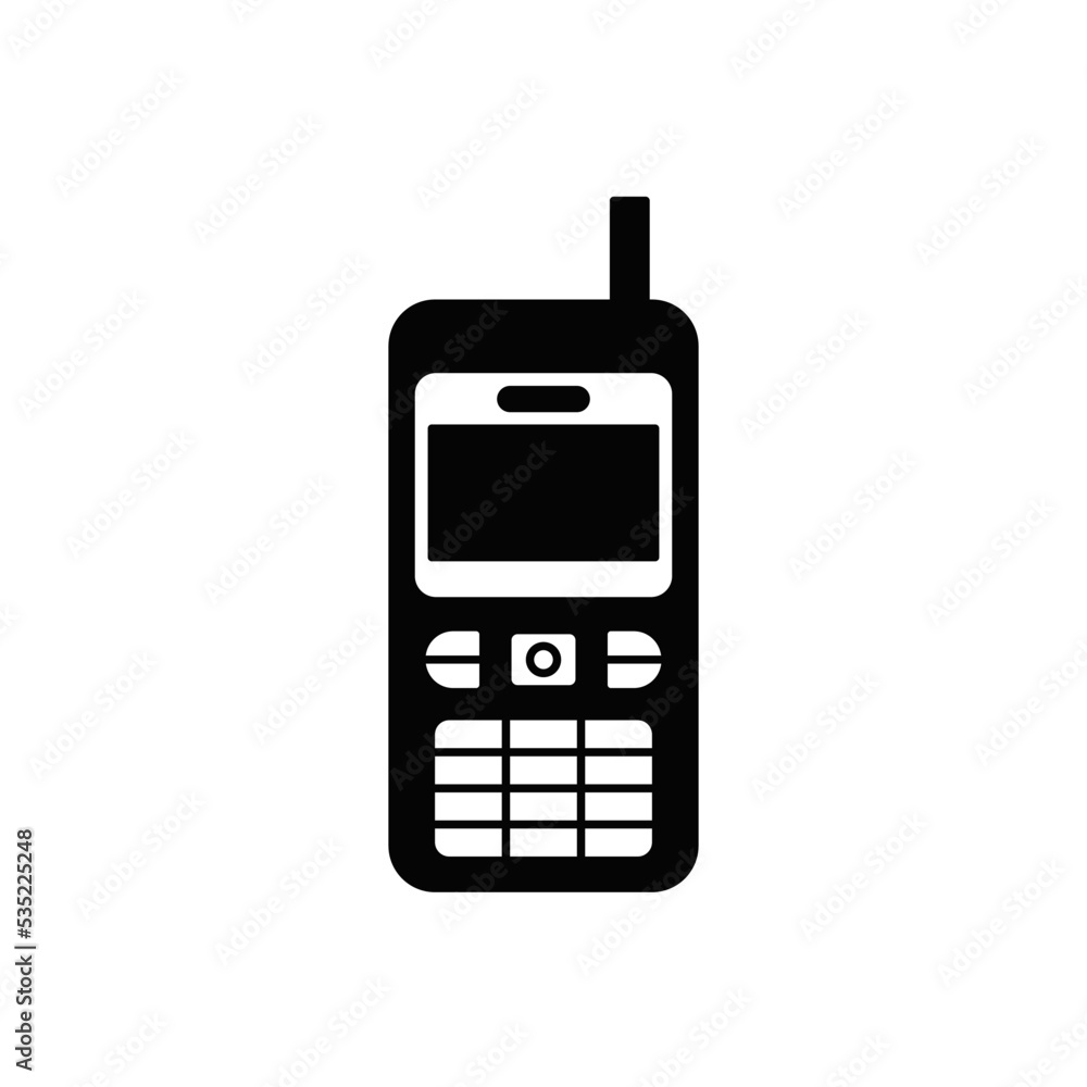 Mobile phone with antenna icon in black flat glyph, filled style isolated on white background Mobile phone with antenna icon in black flat glyph, filled style isolated on white background
