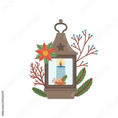 Christmas lantern winter decor flat design vector