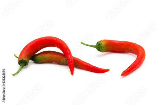 Organic red hot chili peppers isolated on white background. 