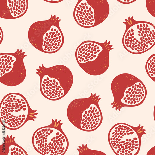 Botanical seamless pattern with pomegranates. Winter background. Christmas vector illustration