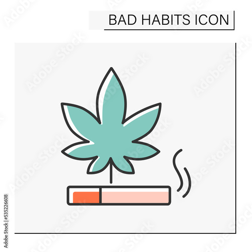 Drug color icon. Marijuana smoking. Smoke weed in cigarettes.Narcotic.Bad habits concept. Isolated vector illustration