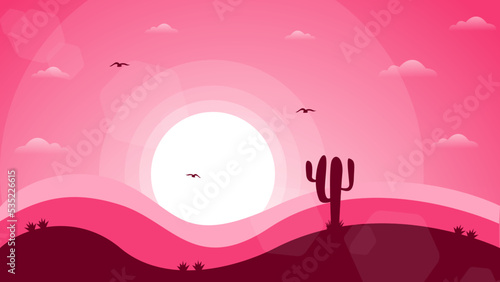 desert landscape background. nature background. 4k desktop Walpaper.  desert with cactus. night landscape background. landscape with moon and stars.