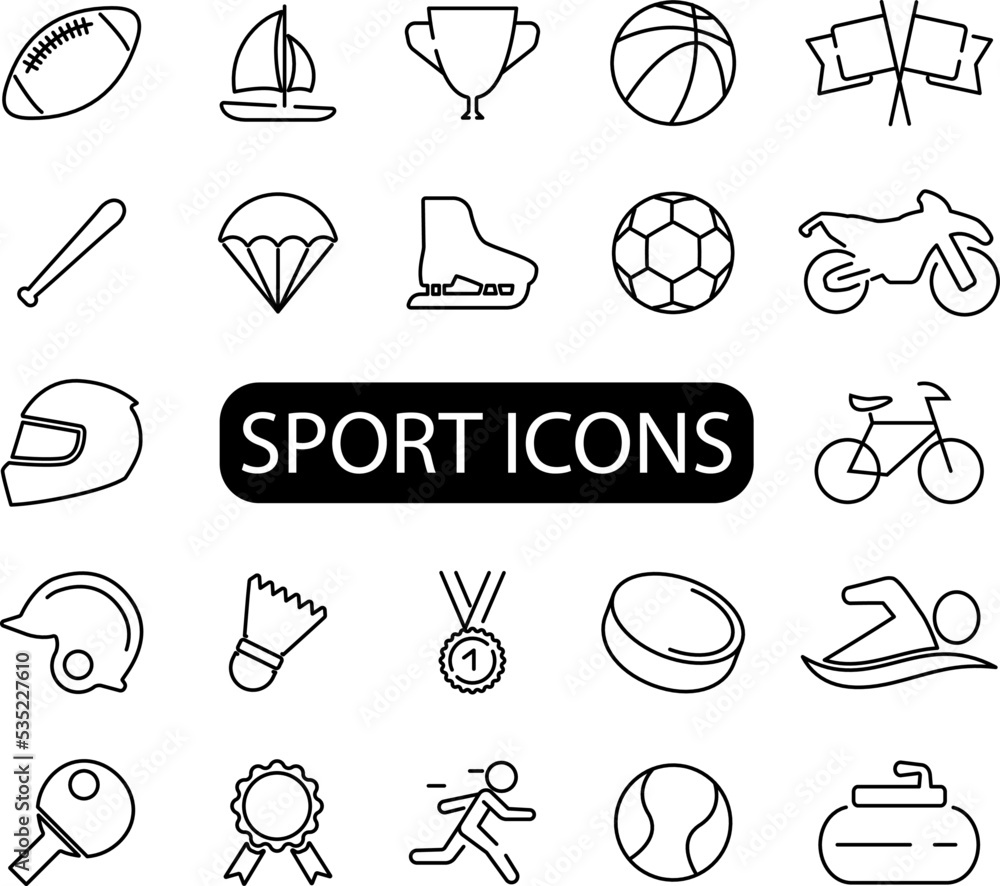 Sports symbols. Set of simple icons in silhouette. Vector illustration. EPS 10 Stock Vector