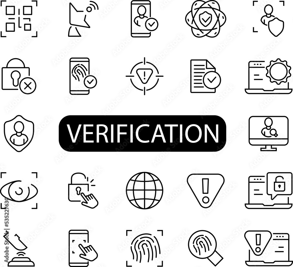 Verification and authorization symbols. Set of simple icons in silhouette. Vector illustration. EPS 10 Verification and authorization symbols. Set of simple icons in silhouette. Vector illustration. EPS 10