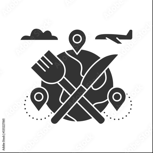 Cruise glyph icon. Ocean or sea ship journey. Cruise. Marine tourism. Voyage along inland or international waterways. Tourism types concept.Filled flat sign. Isolated silhouette vector illustration