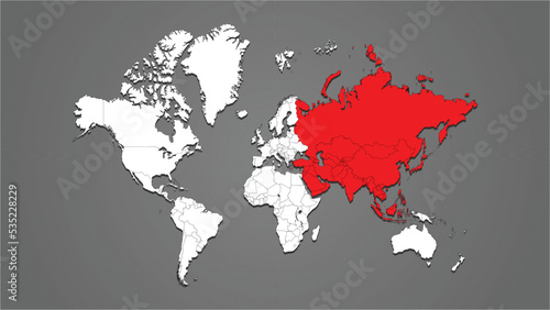 asia continent highlighted in red on world map 3d vector illustration or background