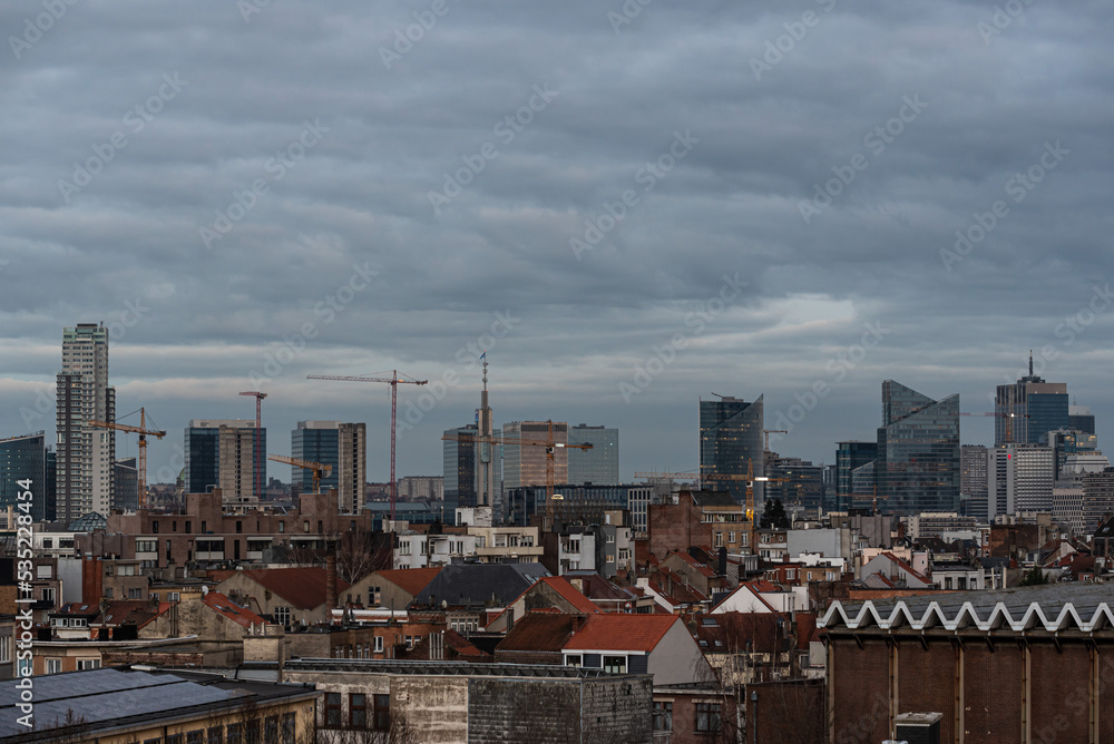 Brussels Capital Region - Belgium -  Panoramic view over the Brussels business district skyline during the blue hour