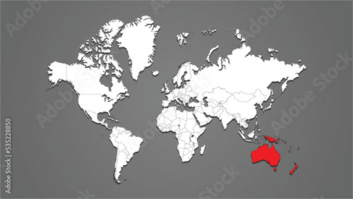 australia continent or country highlighted in red on world map 3d vector illustration or background