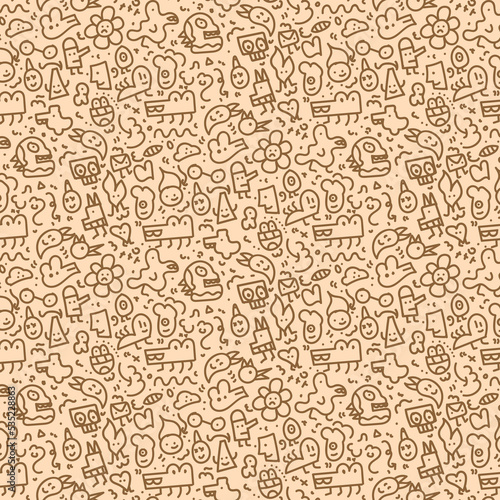 Fototapeta Naklejka Na Ścianę i Meble -  Hand drawn Monster Mini Pattern Vector Illustration