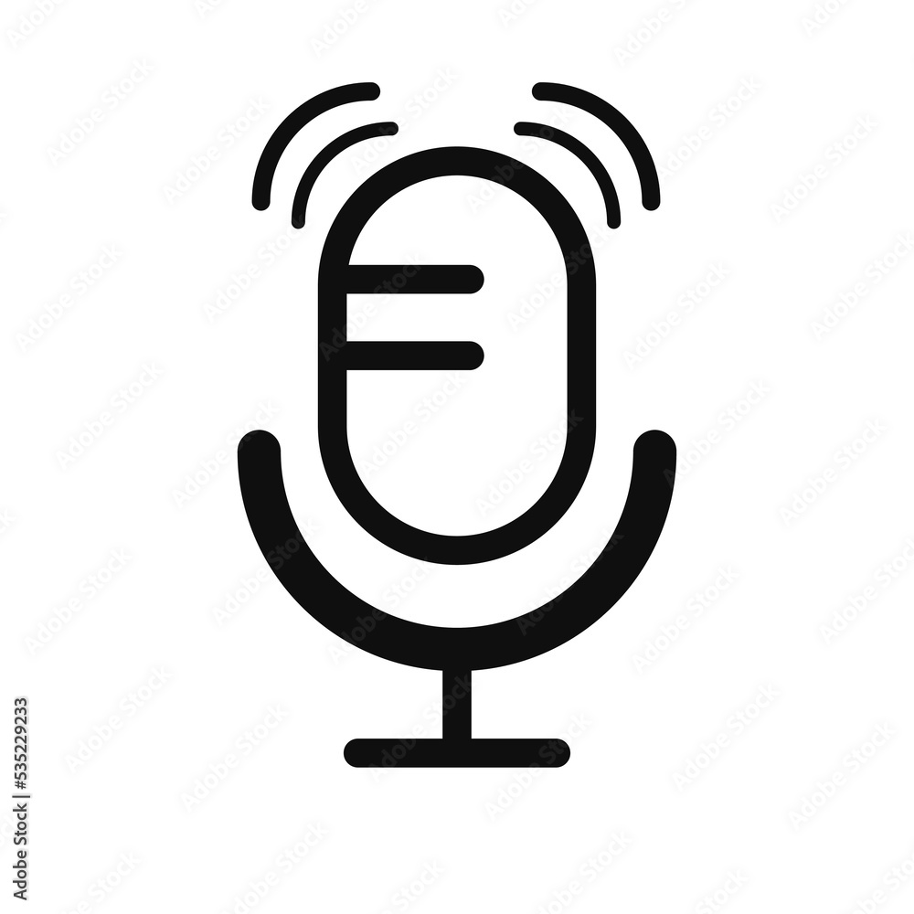 Black microphone on stand icon. Audio device for playing music and live streaming online with scientific and entertainment vector themes Black microphone on stand icon. Audio device for playing music and live streaming online with scientific and entertainment vector themes