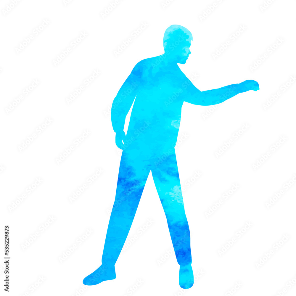 man dancing watercolor blue silhouette on white background isolated vector