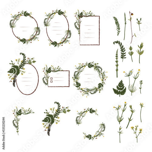 Vector botanical frames in dark colors. Wedding invitation.