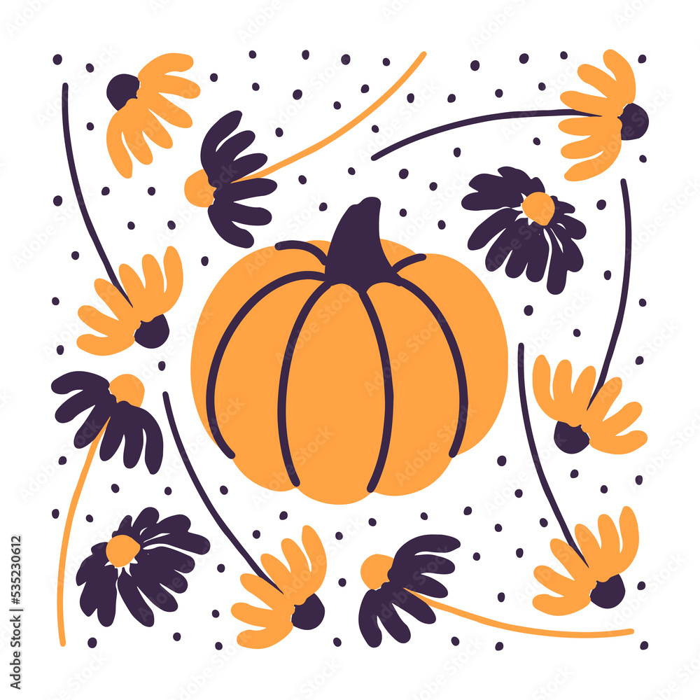 Vector illustration with pumpkin and flowers Vector illustration with pumpkin and flowers