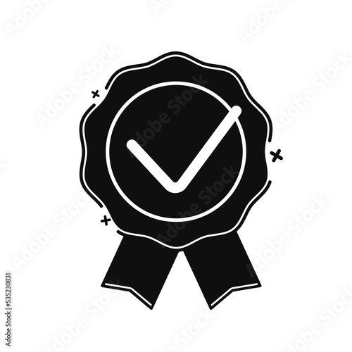 Black quality mark icon. Quality certificate award for luxury products with winner checkmark and successful vector endorsement