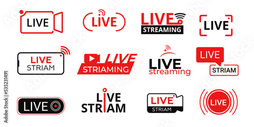 Live stream icon. Red symbol of live broadcast television and web channel streaming vector transmission