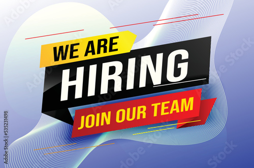 hiring recruitment Join now design for banner poster We are hiring lettering with geometric shapes lines. Vector illustration typographic. Open vacancy design template modern concept