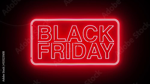 Neon Black Friday sign. Red letters sign animation in 4K.