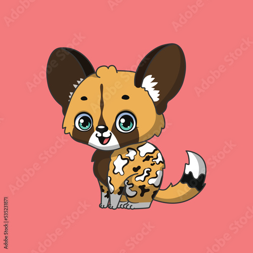 Illustration of a cartoon african wild dog on colorful background photo