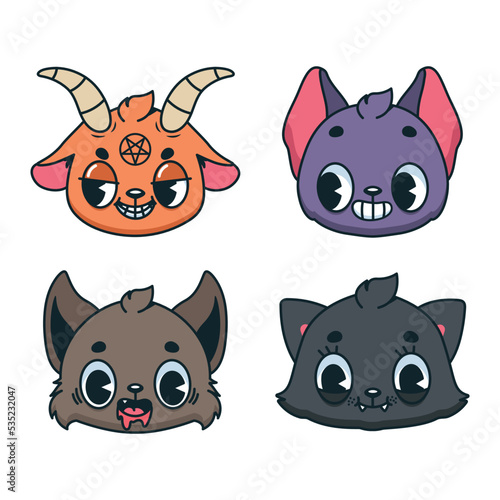 Fototapeta Naklejka Na Ścianę i Meble -  Collection of four Halloween animals in traditional cartoon style