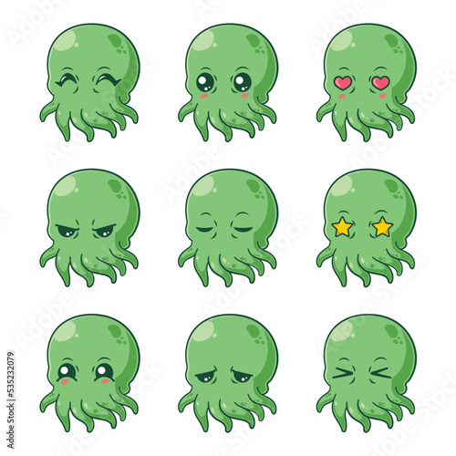 Collection of Cthulhu with different facial expressions