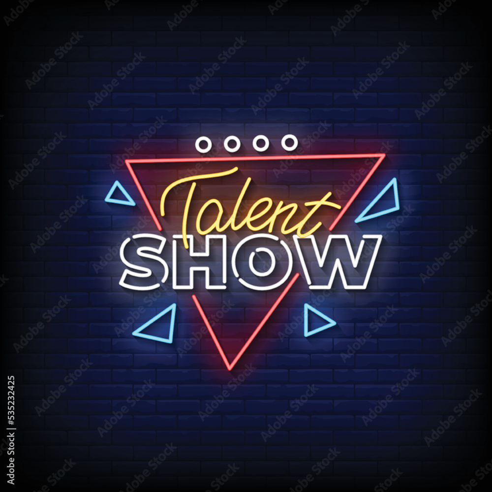 Obraz premium Neon Sign talent show with Brick Wall Background vector