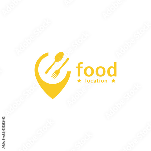 Food logo like icon. Fork and Spoon in circles. Catering concept. Flat line vector illustration.