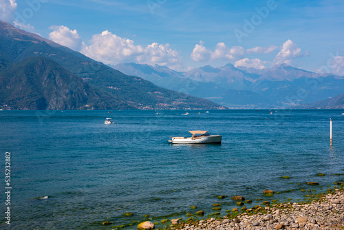 A boat on lake Como, Italy in summer, famous tourism destination