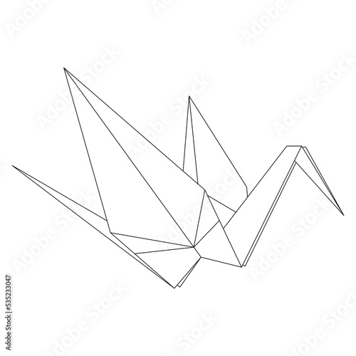 Origami crane vector outline illustration icon isolated on white background. Japanese traditional origami crane for infographic, website or app. Geometric line shape for art of folded paper.