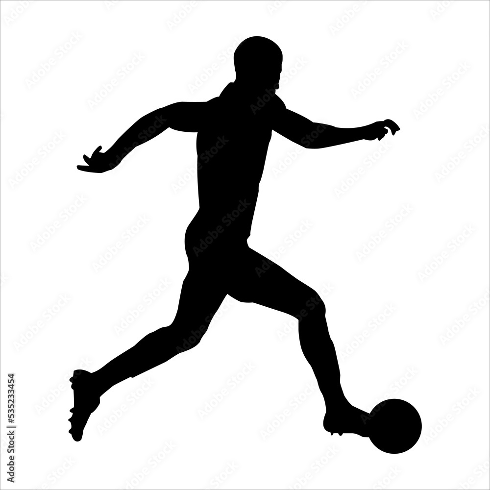 Art illustration design concept symbol soccer player football silhouette when dribble the ball