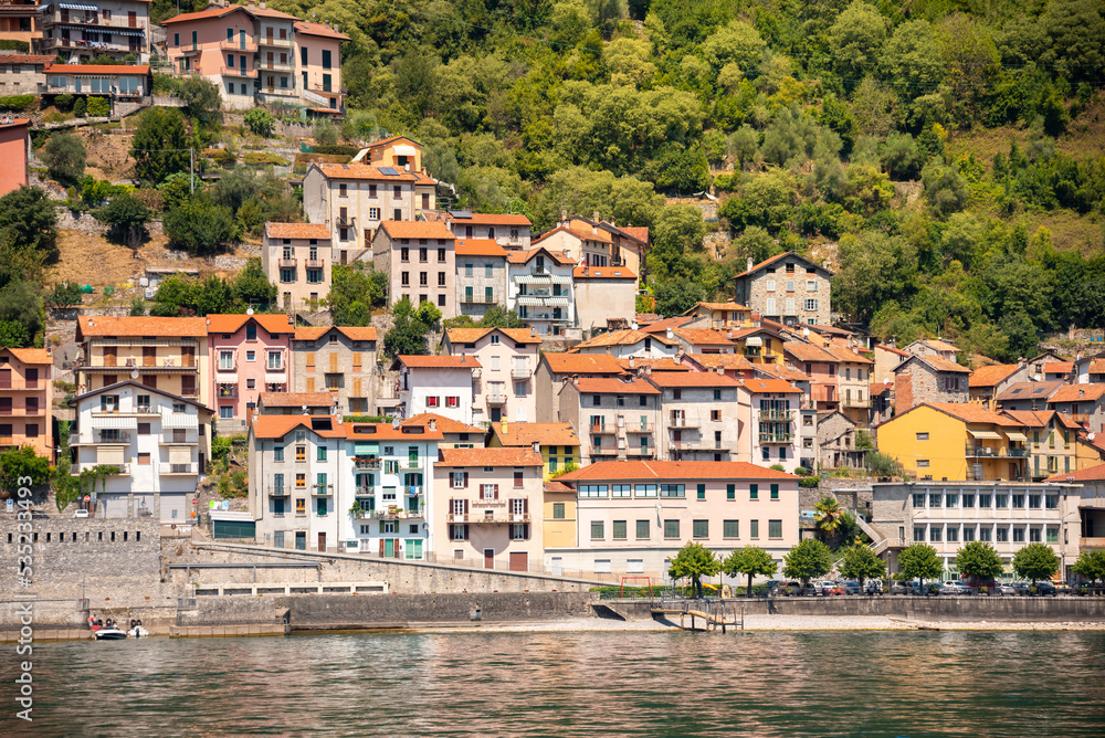 Beautiful panorama of lake Como with a small coastal town, famous tourism destination